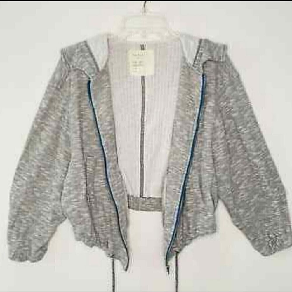 Free People Gray Static Cropped Hooded Zip Up Sweatshirt Jacket XS - Picture 5 of 9